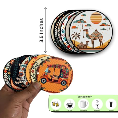 Image of Zesta Coasters for Cups Set of 6 / Wooden Coasters for Bar Accessories for Home /Tea Coaster Set of 6 / Waterproof Dining Table Decor Glass Cover