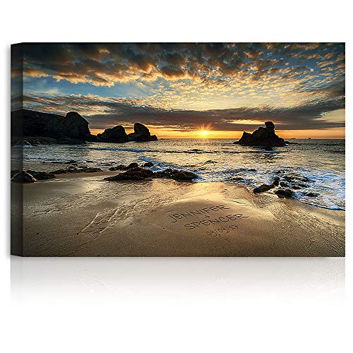 A&T ARTWORK Love on Beach Personalized Canvas Print Canvas Prints Gift,includes Names and the Special Date Unique Gift for the Wedding Anniversary. 30x20 inches
