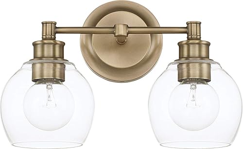 Miniatura 12 de Capital Lighting 121121PN-426 Mid-Century - Soporte de pared para tocador de baño, vidrio transparente, 2 luces, 200 vatios totales, 10 pulgadas de