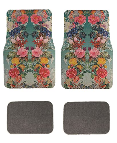 Universal Fit Front/Rear 4-Piece Full Set Sublimation Print Custom Design Carpet Car Suv Truck Floor Mats (Flower/Gray) #TOP6