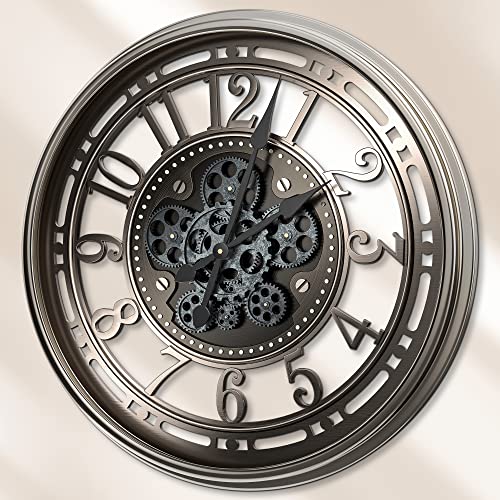 Toktekk 21 Inch Large Wall Clock With Real Moving Gears, Battery Operated Modern Metal Decorative Wall Clock, Oversize Industrial Steampunk Wall Clock For Living Room Decor（Vintage Grey Bronze Arabic） #TOP4