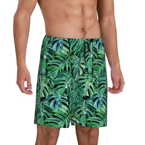 Monstera Leaves Print Men’s Sleep Shorts Bottoms Soft Comfy Pajama Wear Pants With Drawstring Pockets2