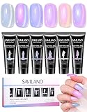SAVILAND Color Artistry Poly Nagelgel Set: Schnelles & Einfaches Poly Verlängerungsgel Nagelset 6 Farben Cat Eye PolyNagelgel mit Nagelmagnetstift für Schnelle Nagelverlängerungen Salon Cateye Nägel