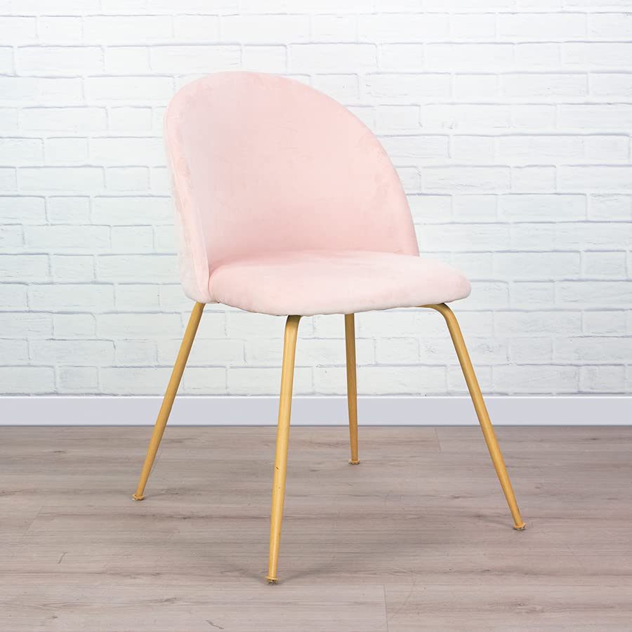 Vaukura Silla de Comedor Eyra de Terciopelo y Metal Símil Madera (Rosa)