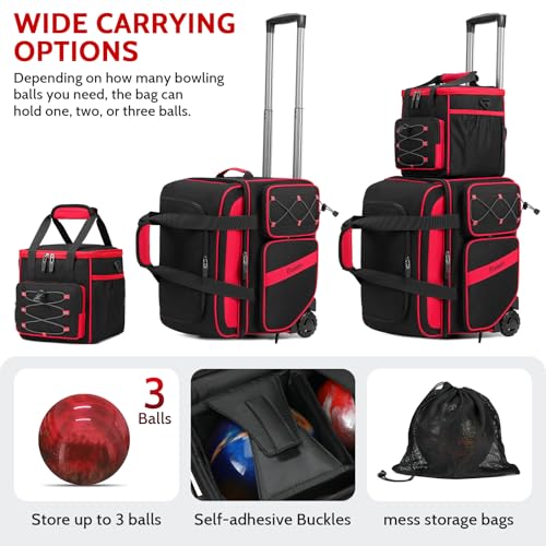 BOSSTIN 3 Ball Bowling Bag with Wheels, 2 Ball Roller with Add-on Tote by BOSSTIN - Image 2