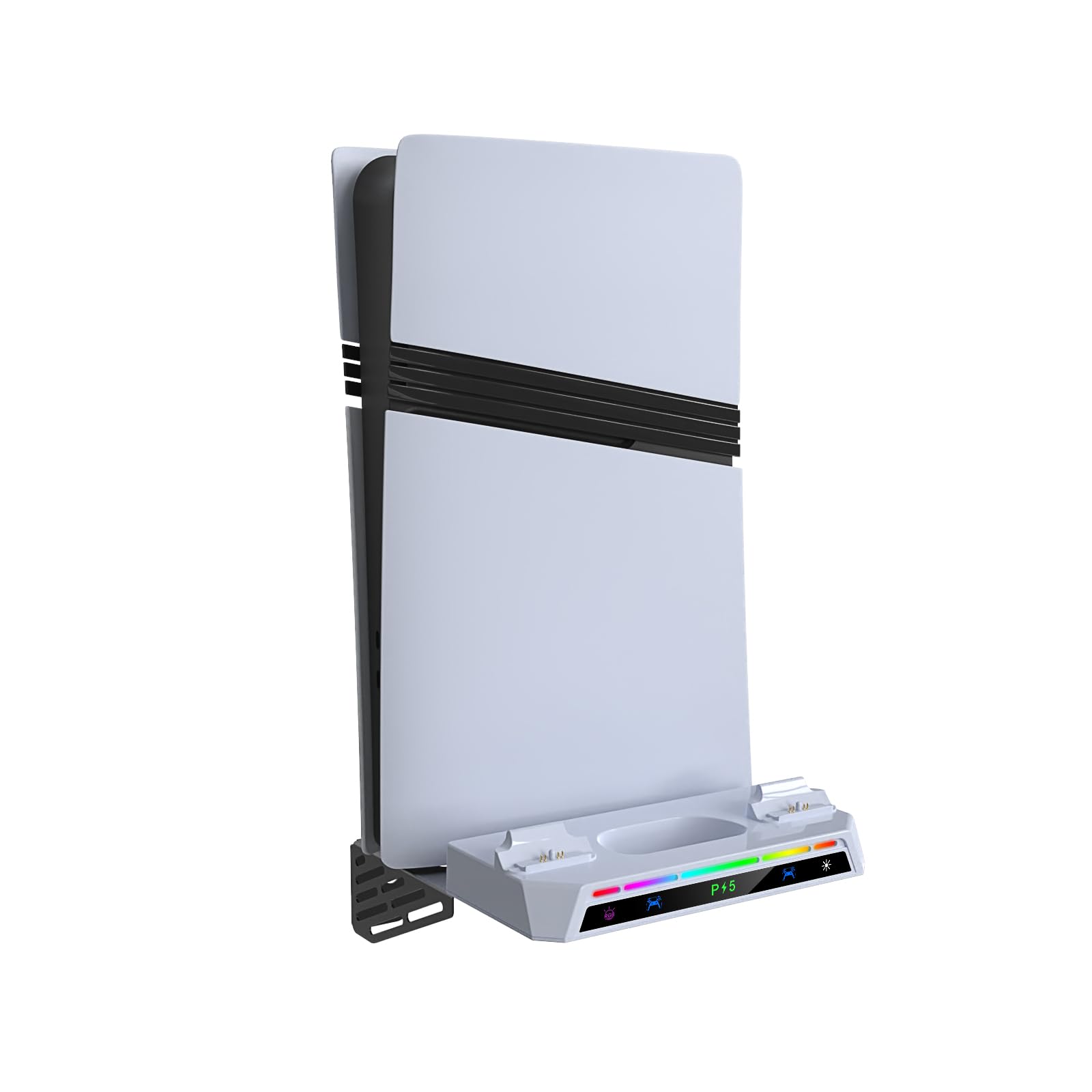 Stojak ścienny do konsoli PS5/PS5 Slim/PS5 Pro, uniwersalny uchwyt ścienny uchwyt gamepad stojak ładujący wieszak na słuchawki ze światłem RGB