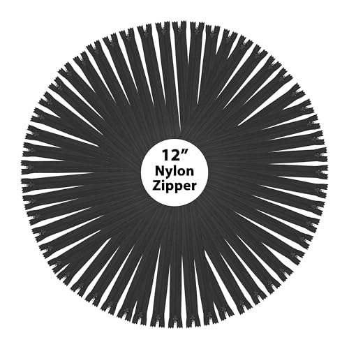 Mandala Crafts Nylon Zippers for Sewing, Bulk Zipper Supplies (12 Inches, Black)