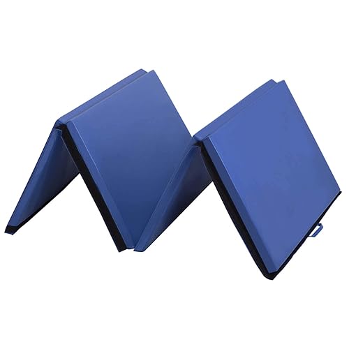Gymnastics Tumbling Mats Portable Gymnastics Mat Folding Tumbling Mat Thick Yoga Mat Exercise Mat with Carrying Handles for home Workout outdoor Yoga Gymnastic - 4'x10'x2"THK - Blue