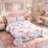 Feelyou Kawaii Pink Bow Bedding Set for Kids Boys Girls Twin Size Cute Dreamy Princess Style Comforter Set Ultra Soft Bow Pattern Comforter Cute Coquette Bow Knot Duvet Quilt Bedroom Decor Quilt — image 3