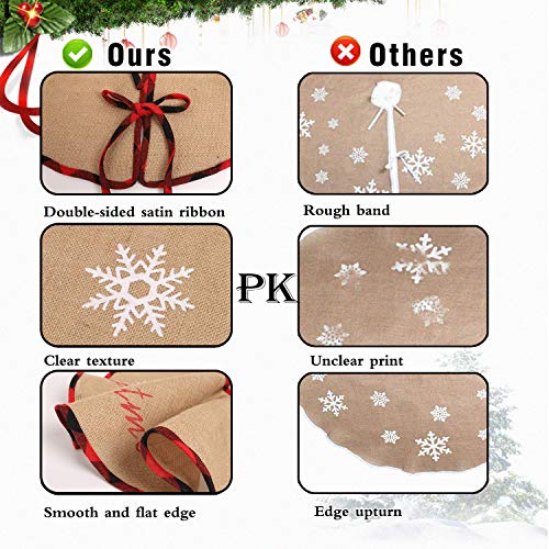 Macting Countryside Burlap Tree Skirt Christmas Merry Christmas Snowflake Printed With Red And Black Plaid Buffalo Edge Xmas Gifts New Year Holiday Decorations­ (30", Merry Christmas Printed) #TOP4