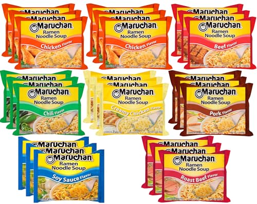 Maruchan Ramen Noodle Soup Variety, 7 Flavors, 3 Ounce Single Servings (Pack of 24)