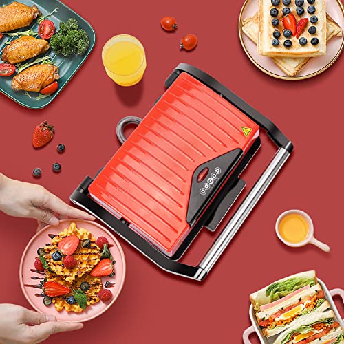Great-Jacob-Gloria-Maquina-para-panini-Grill-Parrilla-Sandwichera-Potencia-1500W-Placas-con-Revestimiento-Antiadherente-Asa-de-toque-frio-Almacenamiento-vertical-Libre-de-BPA-Rojo-y-negro