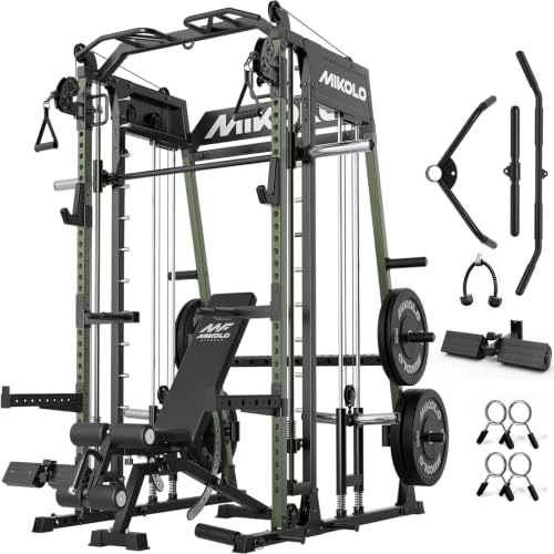 Image of Mikolo M4 2.0 Smith Machine, 2200lbs Squat Rack with LAT-Pull Down System & Cable Crossover Machine, Training Equipment with Leg Hold-Down Attachment