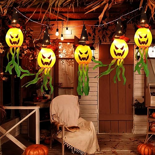 5Pcs Halloween Pumpkin Lights - Outdoor/Indoor Decor, Hanging Lights for Patio, Lawn, Garden