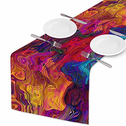 Hosnye Table Runner Abstract Colorful Chaotic Waves Pattern,Cotton Linen Table Runner Decoration For Kitchen Family Dinner Table Holiday Party Farmhouse Style 13 X 72 Inch #TOP1