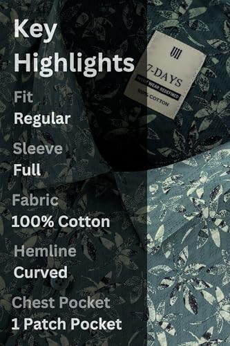 Image of 7-DAYS Men's Premium Printed Shirt - 100% Cotton, Regular Fit, Full Sleeve, with Pocket - Versatile for Formal Occasions and Casual Wear