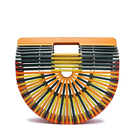 Image of Women's Bamboo Handbag by Handmade Straw Bag,Tote Bamboo Purse Natural Basket Bag for Summer Beach
