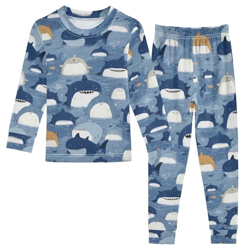 Pajama Sets Long Sleeve Shark Pattern Ocean Life Soft Comfy Sleepwear 2 Piece PJS 3-8T