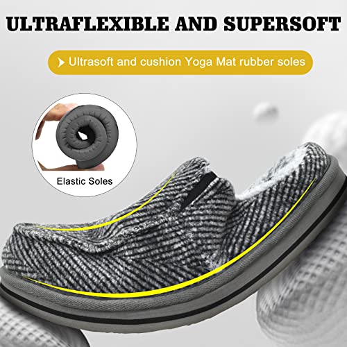 Oncai Slippers For Men With Arch Support,Cotton-Blend Memory Foam House Slippers For Men Warm Strips Fluffy Plush Wool-Like Clogs With Rubber Sole Grey Size 15 #TOP5