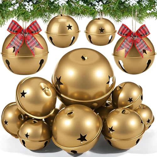 Zhengmy 12 Pack Large Size Christmas Star Cutout Bells Ornament
