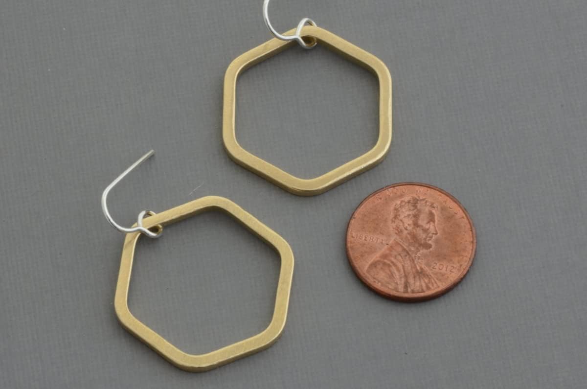 Thick gold brass hexagon dangle hoop earrings geometric jewelry women men