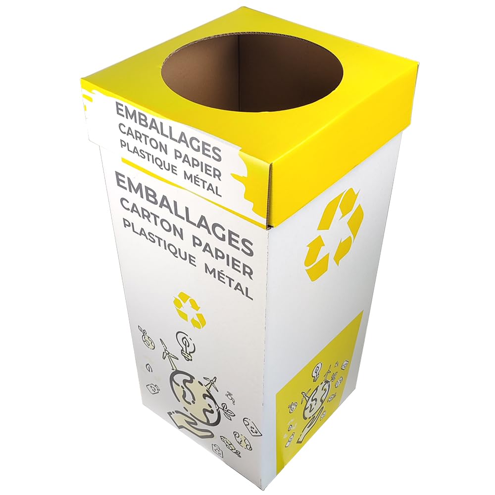 Conteneurs Carton Jaune pour Tri Sélectif - 120L - Matériau Carton Ondulé - Livré à Plat - Dimensions 35.5 x 35 x 80.5 cm