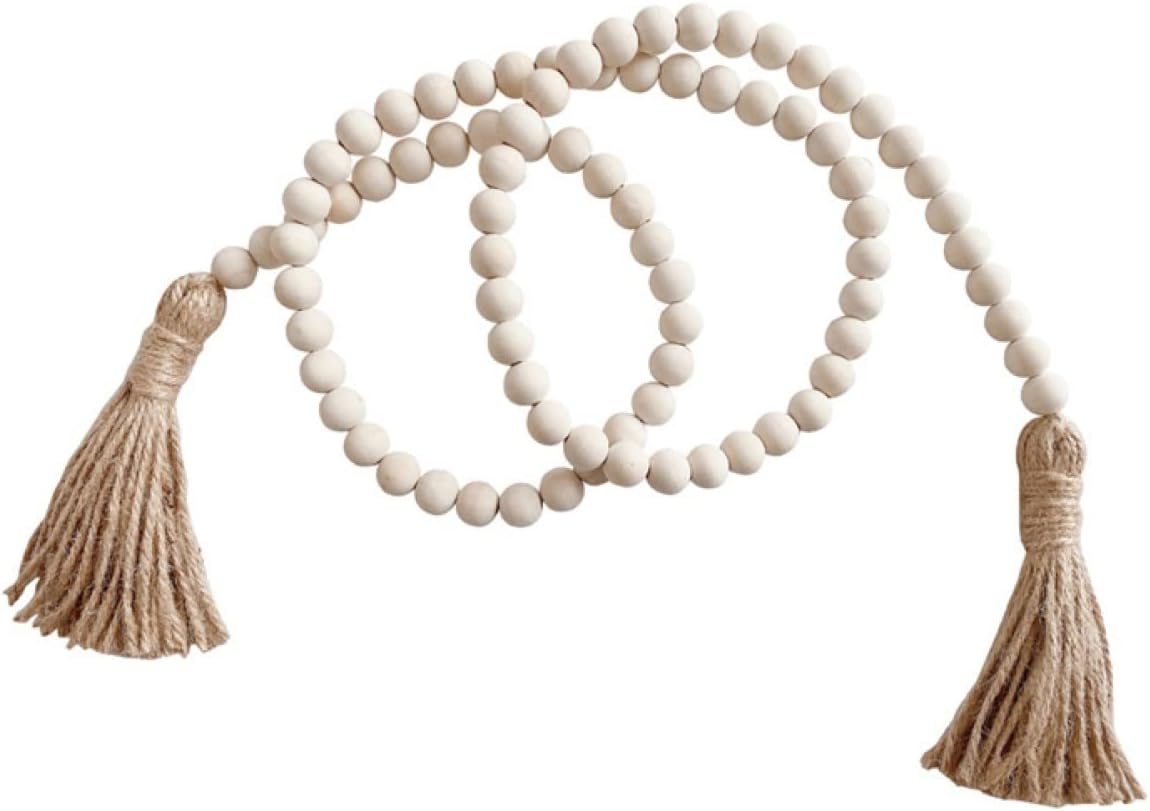 Wood Beads Garland Decor,Home Decor, 1 Piece Wooden Beads Garland with Jute Tassels DIY Home Decor for Wall Hanging Easter Gift