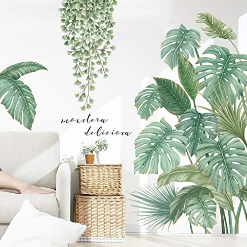Tropical Plant Wall Decals, Green Plants Nature Giant Tree Hanging Vine Fresh Leaves Removable Peel and Stick Wall Stickers, LINYAPRY DIY Art Vinly Murals for Home Office Party Nursery (Green2)