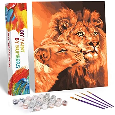 WONZOM Paint by Numbers for Adults: Beginner to Advanced Number Painting Kit - Fun DIY Adult Arts and Crafts Projects - Kits Include 16 x 20 Inch (Lions Family,Without Frame) Cover