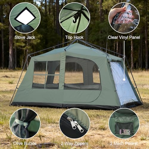 Castle Unicorn 6-8 Person Camping Tent with Porch, Large Family Cabin Tent with 2 Rooms 3 Doors, Tall & Spacious, Waterproof Glamping Tent, Big Tents for Outdoor Camping Hiking Backyard - Image 6