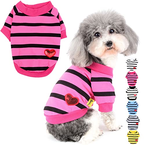 Zunea Dog Shirts for Small Dogs Summer Basic T-Shirt Striped Puppy Clothes Sequins Love Heart Sweatshirt Soft Cotton Short Sleeve Tee Shirt Pet Clothing Pullover Chihuahua Apparel Pink S