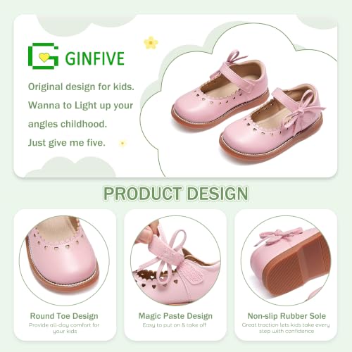 Image of GINFIVE Toddler Girls Mary Jane School Oxford Dress Flat Shoes for Wedding | Wide toe box, Hook and Loop, School Uniform Shoes for Party, Formal, Daily Wear