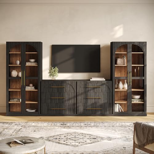 Image of BELLEZE Jagger 128 inch Wall Unit 4-Piece Modular TV Stand - Ebony