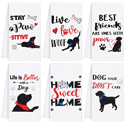 6 Pieces Funny Dog Kitchen Towels Decorative Set Dish Towels and Dish Cloths Tea Towel Hand Towels with Sayings for Dog Lover Owners Mom Gifts Housewarming Decor Gift