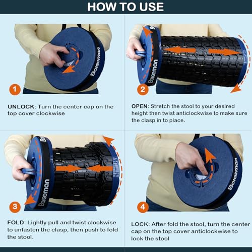 Image of Boreeman 2026 Upgraded Collapsible Stool Lightweight Yet Sturdy with Load Capacity 800lbs Portable Folding Stool for Camping Fishing Hiking BBQ (Navy)