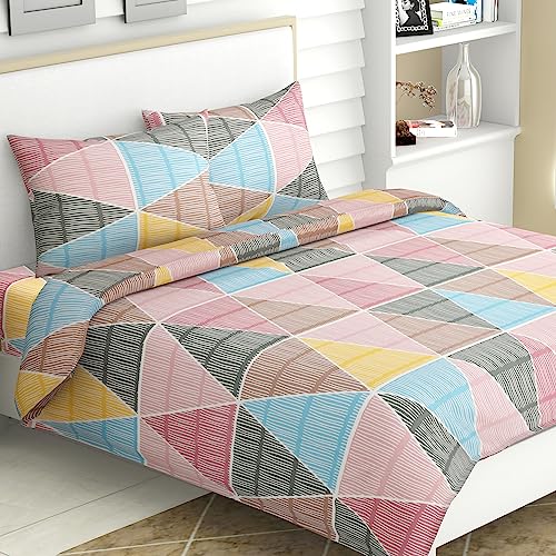 Image of Haus & kinder Double Bedsheet for Queen Size Bed | 90 x 100 Inches 144 TC Cotton Bedsheet for Double Bed with 2 Pillow Covers - Pyramid Repeat Triangle