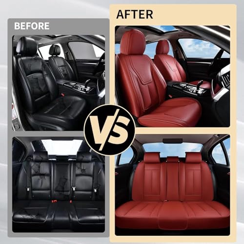 Image of FLORICH Front Seat Covers for Cars, Luxury Waterproof Faux Leather Seat Covers Cushion, Car Seat Protectors Universal Fit for Most 5 Seats Vehicles - Red