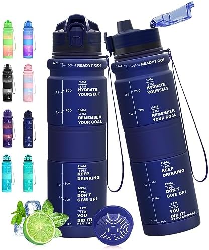 Expansea Motivational Water Bottle, 500ML/1L Sports Water Bottle with Time Marker, Motivational Fitness Plastic Drinks Bottle, Tritan, BPA FREE, Flip Top Leakproof Design for Running, Cycling