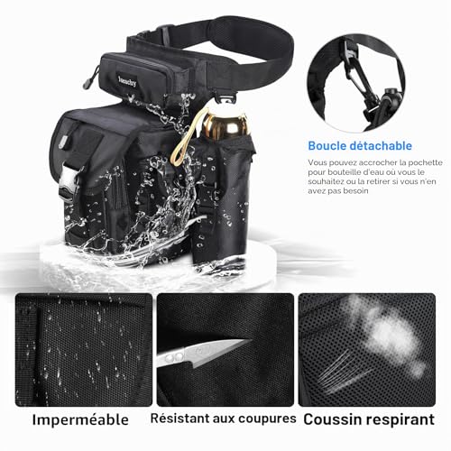 Jueachy - Sacoche de jambe polyvalente - Sac de tactique militaire pour l'extérieur, la moto, le voyage, la pêche - Sac à outils, Noir – vue 4