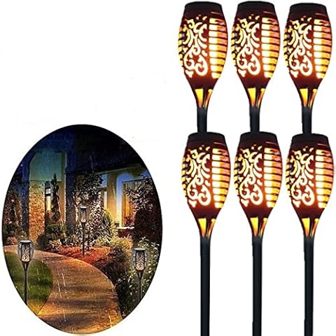 Solar Lights Outdoor, 6 Pack Upgraded-Flickering Flames Torches Solar Lights Outdoor Landscape Decoration Lighting Garden Patio Pathway Waterproof Cover