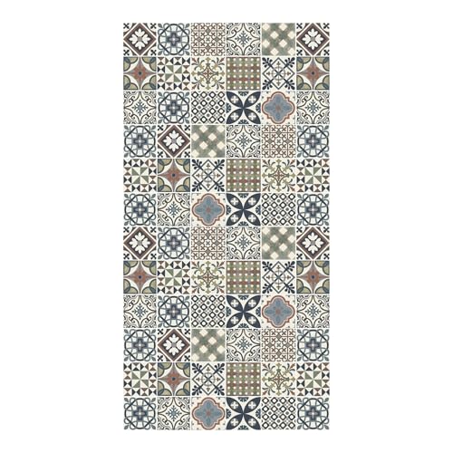 Printarama Antideslizante Alfombra Vinilica - Alfombra Antideslizante Auelo de Cocina, Baño, Dormitorio, Pasillo - 50x80cm Blanco, Azul, Marrón Lavable Alfombra Vinilica (Azul-Beige, 50x80)