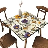 Lsiurisi Square Table Topper, Vintage Patchwork Floral Tile Pattern Printed on Polyester Table Cover Square, Suitable for Photo Booth Backdrop Prop, Fit for 24' x 24' Square Tables