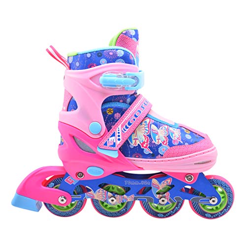 Tante Tina Patines en línea Coloridos con Luces para niños y Adultos - Talla Ajustable - Rosa/Azul - Talla M (34-37)