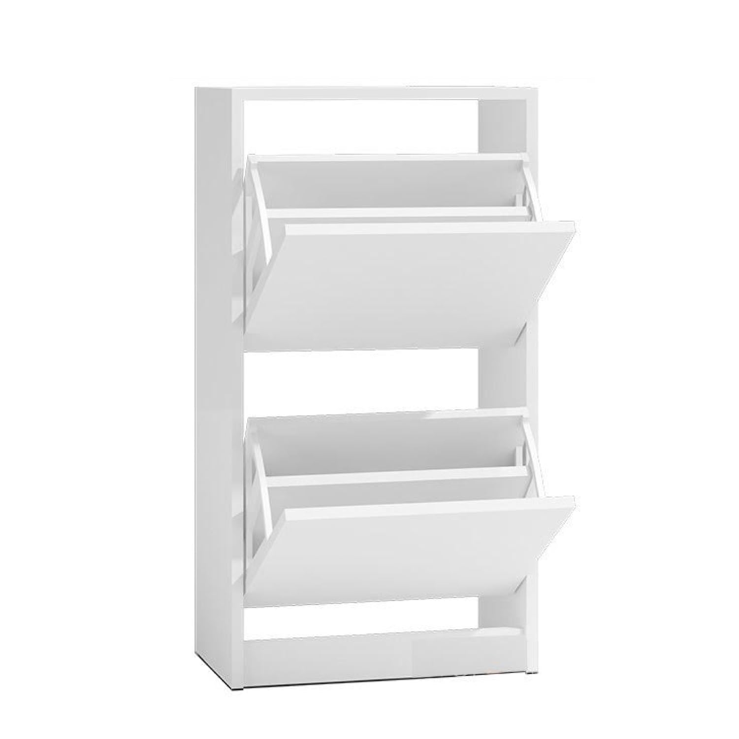 WHATSIZE ENTERPRISEBetsi – White Wooden Shoe Storage unit - Minimalist Cabinet with 2 Swing Compartments & Touch-Open Ideal for Organising Shoes - Furniture to Complement Modern Décor