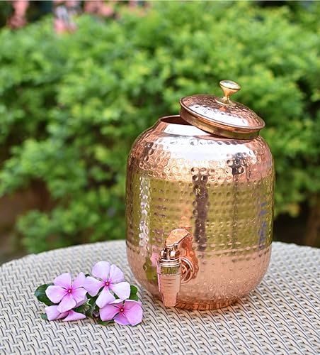 Image of Copper Water Matka - 4L | with Rustic Hammered Design | Copper Water Storage Dispenser with Ayurvedic Health Beneifts | for Home and Offices Purpose