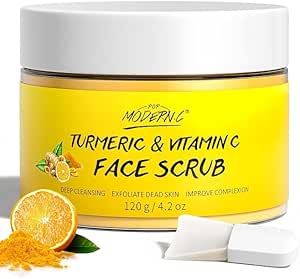 Vitamin C and Turmeric Face Scrub Cream Microdermabrasion Facial Scrub Exfoliating Clears with Strawberry Extract Exfoliator