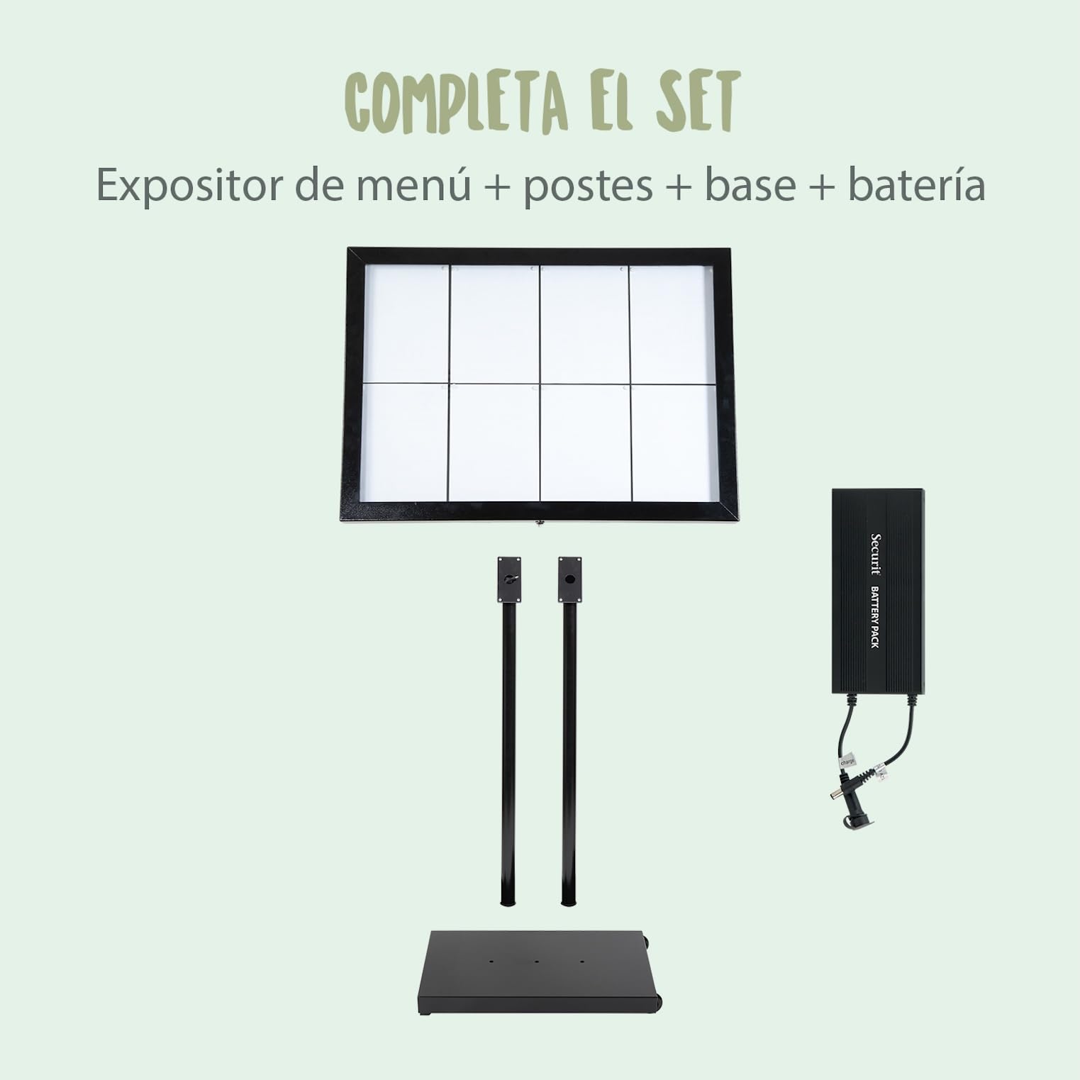 SECURIT - Base para Porta Folletos Exterior LED - Negro | Con Ruedas Incluidas - Acero - Ideal para restaurantes, bares y cafeterías