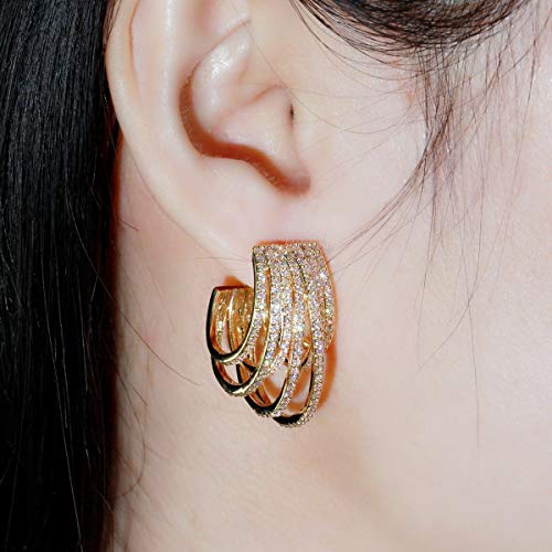 Boucles d'oreilles cerceaux noir et micro pavé géométrique chic - 3