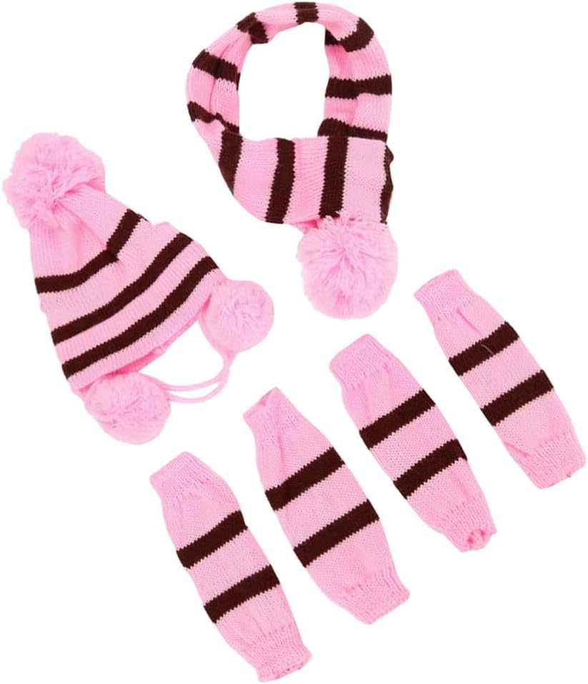 Balacoo Dog Costumes Hat Scarf Set, Pet Winter Warmer Costume Include Striped Hat, Scarf, Leg Warmers for Small Dog Cat Puppy, XXS (Pink Brown)