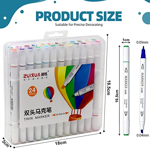 Image of Lakeer 24 Colours Dual Tip Alcohol Art Markers, Fine and Chisel Nib Sketch Pens